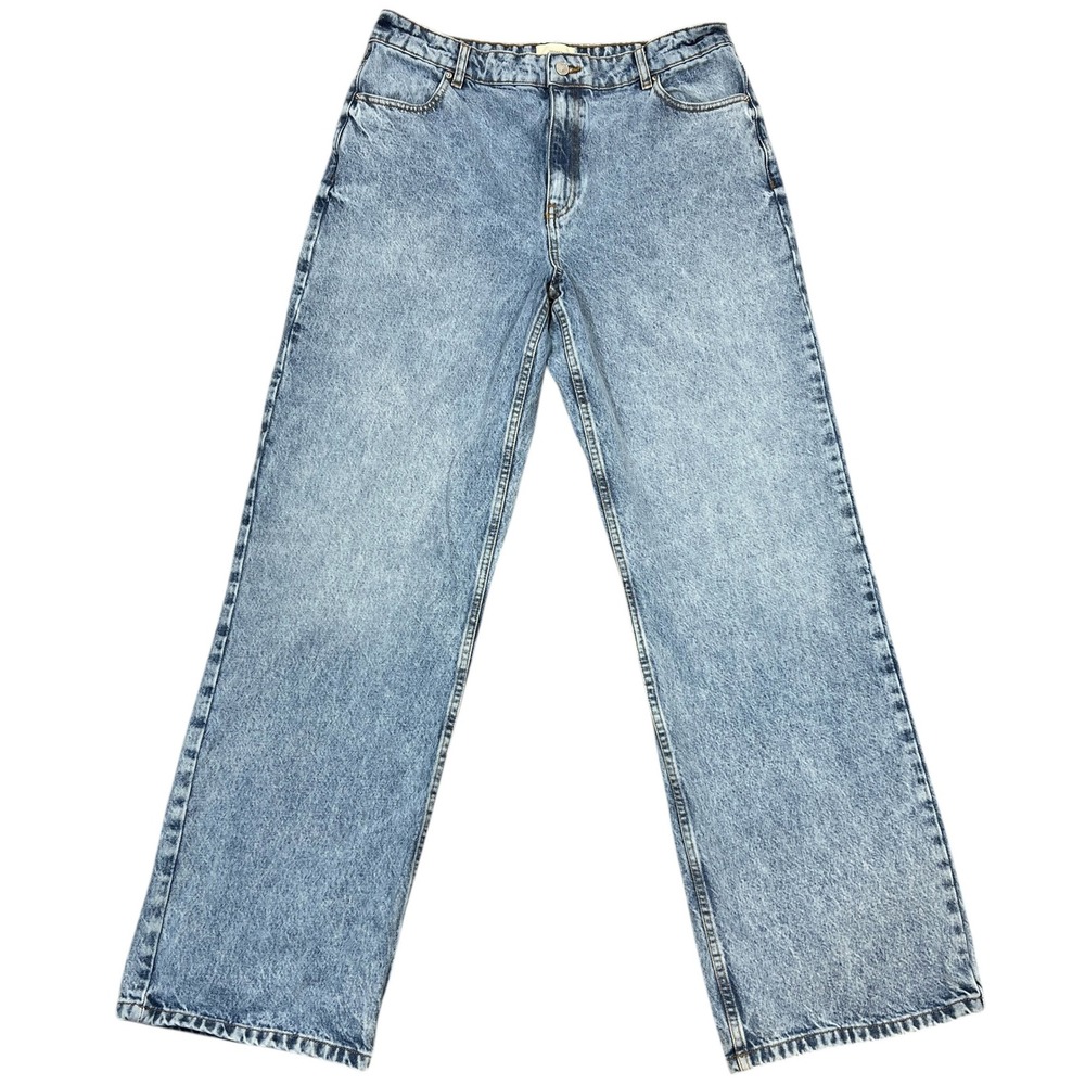 Sézane Le Wide Leg Jeans Sz FR 44 (US 12) Bleu Clair High Rise Organic Cotton